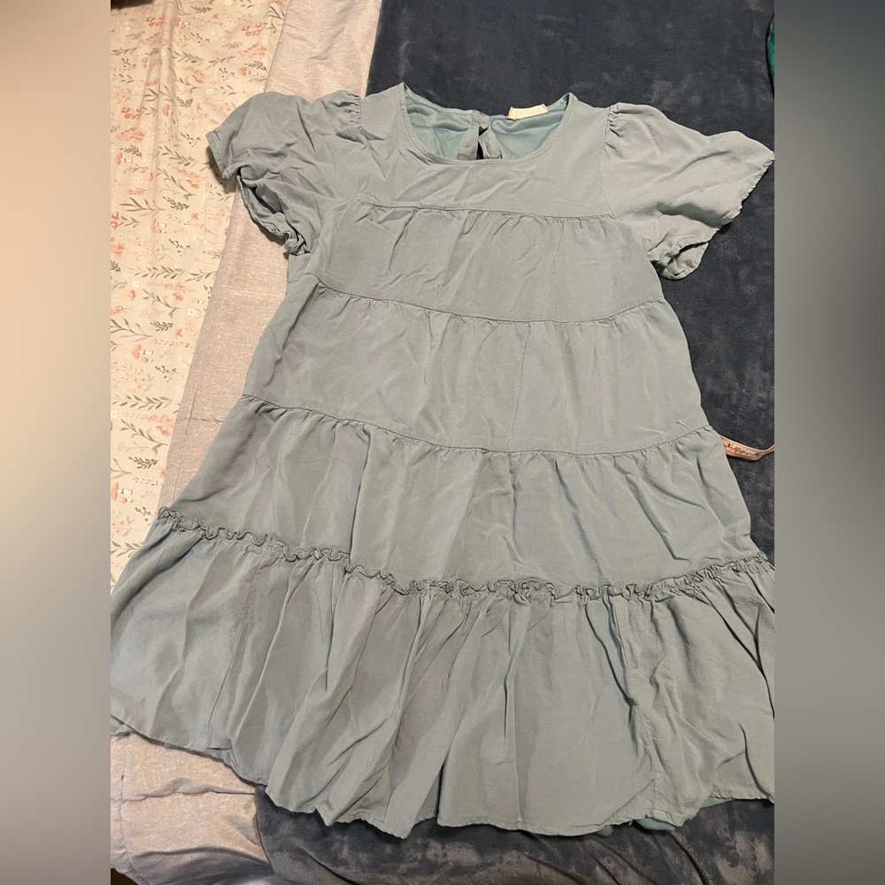 Altar'd State Blue Ruffle Sleeve Mini Dress - Picture 2 of 6